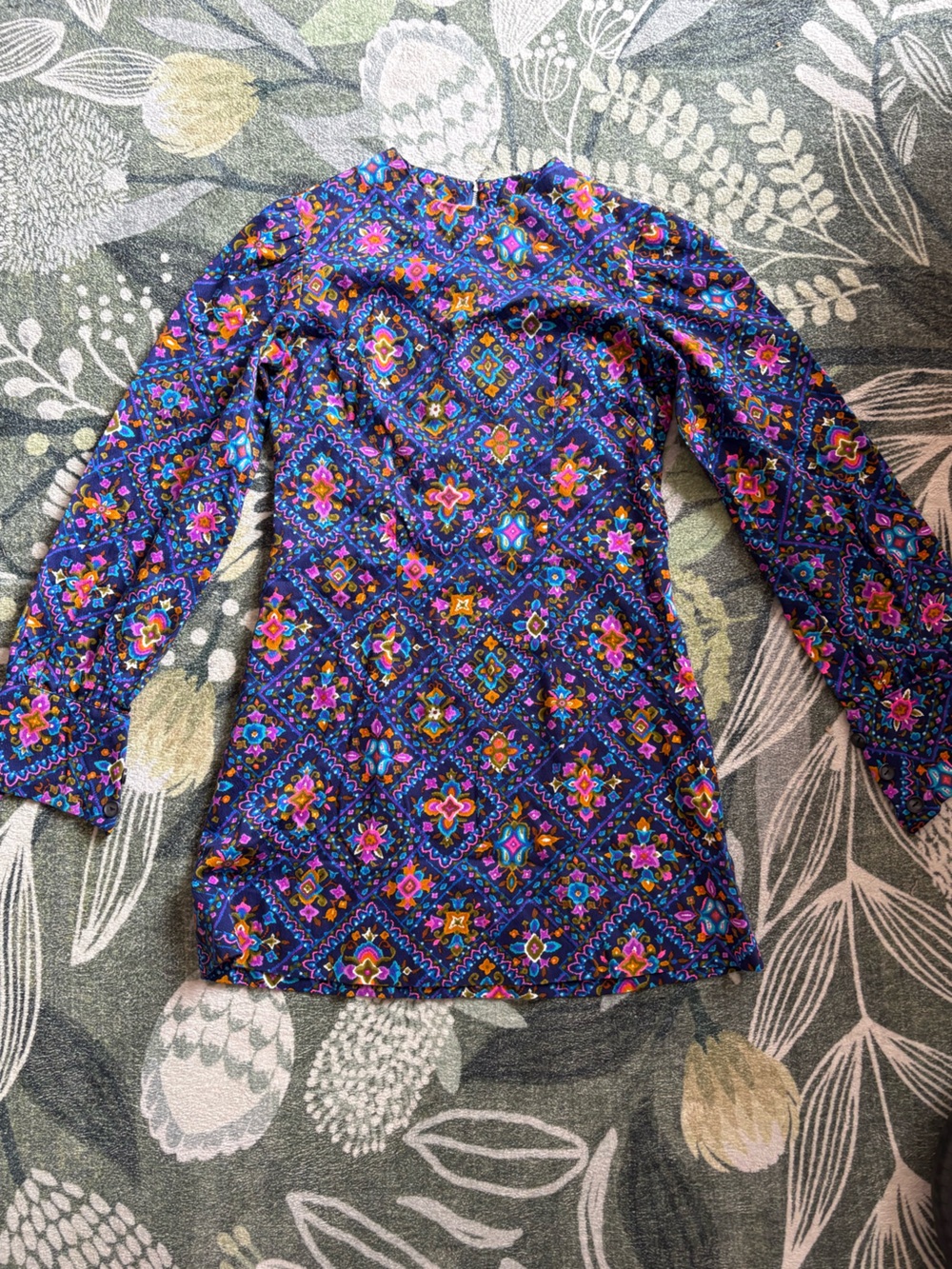 Vibrant Boho Geometric Print Long Sleeve Top -Dress